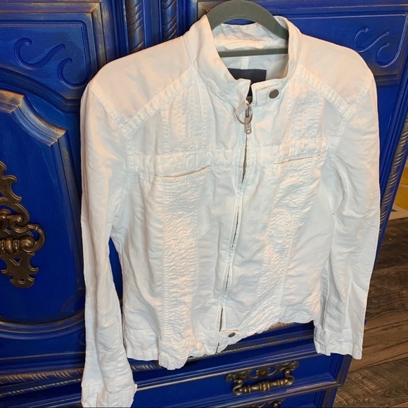 Mexx White Jacket Zip Linen Blend Moto Jacket 12 - Picture 1 of 3